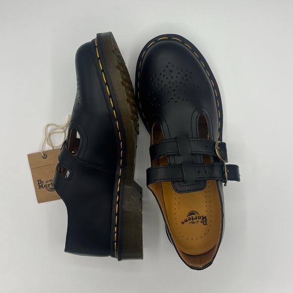 Dr. Martens Black Kids Mary Jane Shoes with Yellow Stitching - Picture 2 of 4